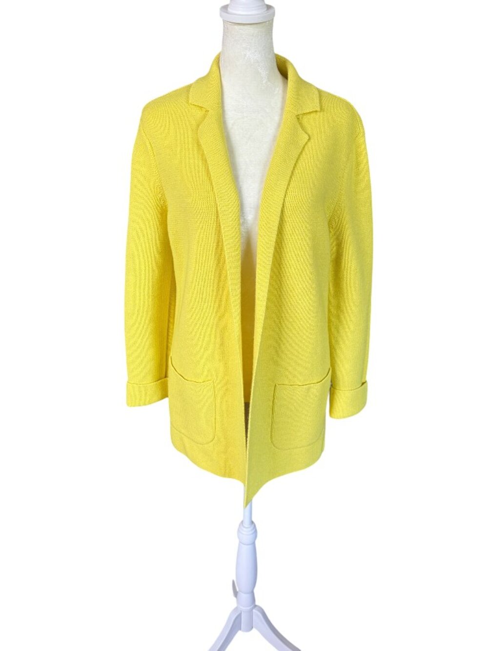 Talbots women's yellow long sleeve collared knit open cardigan sweater size XS